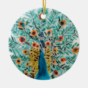 Schöner Pfau Emerald Green Turquoise Peacock Keramik Ornament