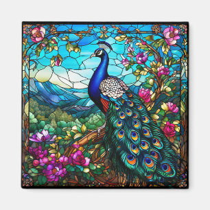 Schöner Pfau im Blumengarten Magnet