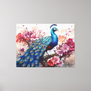 Schöner Pfau mit Blume Leinwanddruck