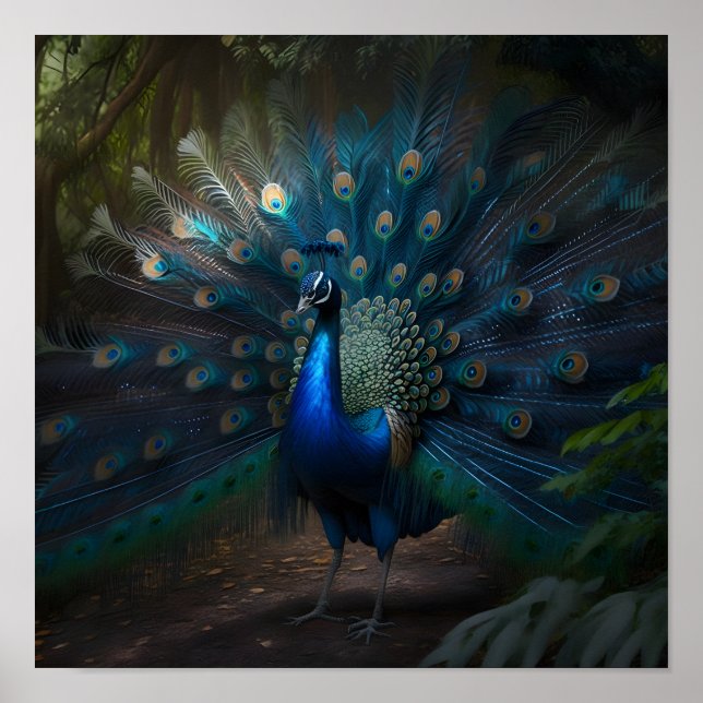 Schöner Pfau mit einem farbenfrohen Schwanz Poster (Vorne)