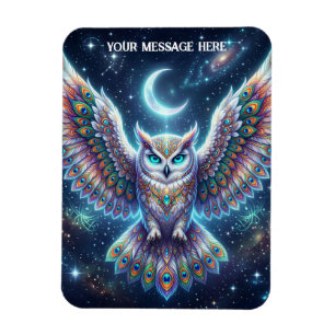 Schöner Pfau mit gefiederten Eulen bei Nacht Magnet