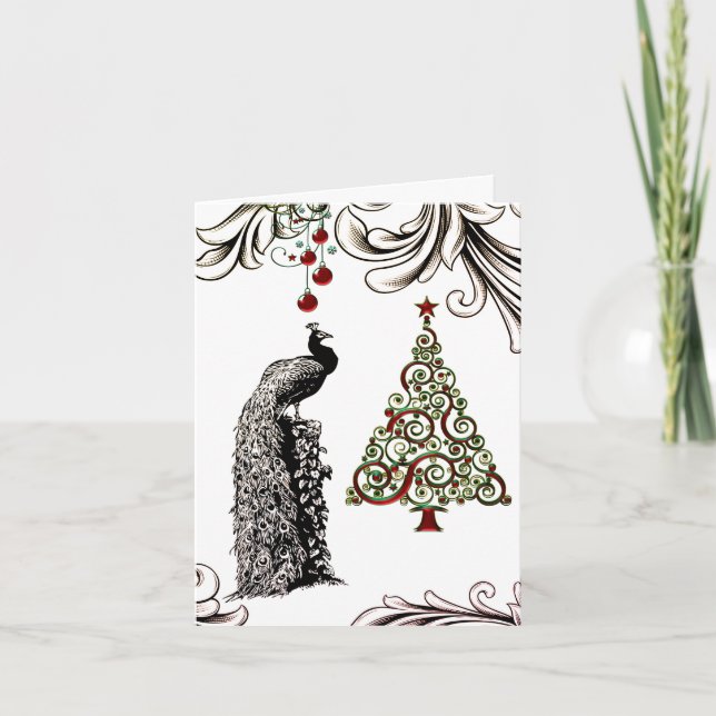 Schöner Pfau-und Weihnachtsbaum-Feiertag Dankeskarte (Vorderseite)