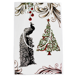 Schöner Pfau und Weihnachtsbaum Urlaub Mittlere Geschenktüte