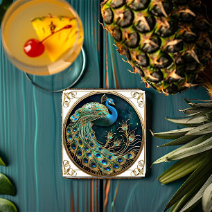 Schöner Pfauenblauer Gold Türkis Art Deco   Rechteckiger Pappuntersetzer
