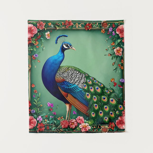 Schöner Pfauenblumenhintergrund Wandteppich (Vorderseite)