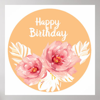 Schöner Pfirsich und weißes Blumenkranz Poster