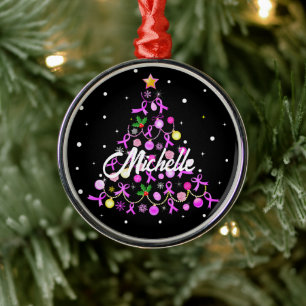 Schöner Pink Ribbon Weihnachtsbaum Ornament Aus Metall