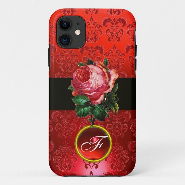 SCHÖNER PINK ROSE RED BLACK DAMASK RUBY MONOGRAMM Case-Mate iPhone HÜLLE (Rückseite)