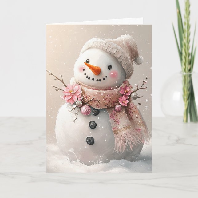 Schöner Pink Weihnachtsschneemann Blank Dankeskarte (Vorderseite)