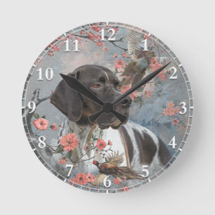Schöner Pointer mit Fasanen   Runde Wanduhr