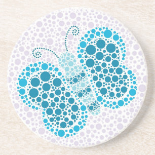 Schöner Pointillism-Schmetterling blau und lila Untersetzer