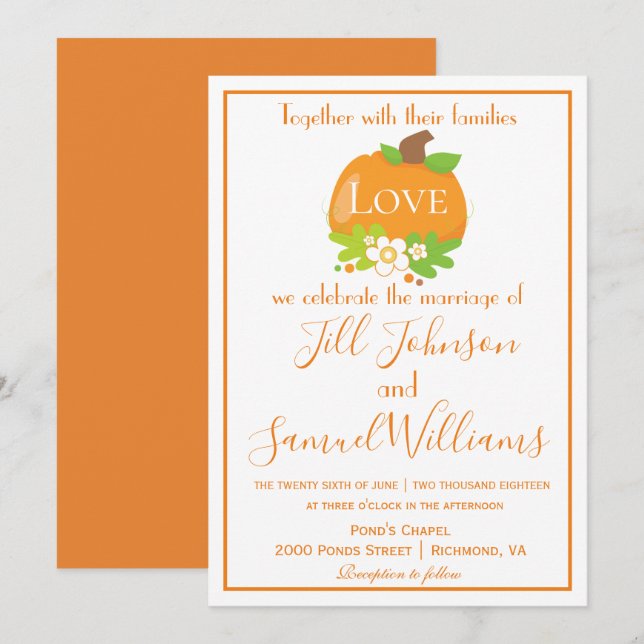 Schöner Pumpkin für Hochzeit im Herbst Einladung (Vorne/Hinten)
