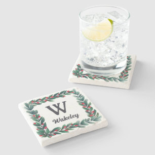 Schöner quadratischer Weihnachtskranz Monogramm Steinuntersetzer