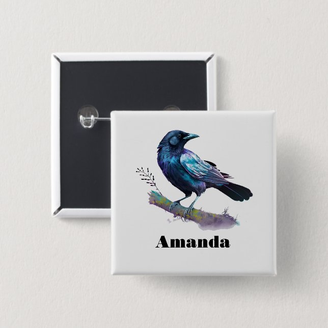 Schöner Rabe auf einem Baumzweig Button (Vorne & Hinten)