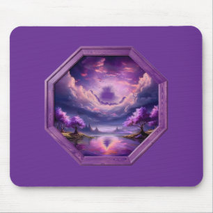 Schöner Rahmen Lila Landschaft mit Spiegelungen Mousepad