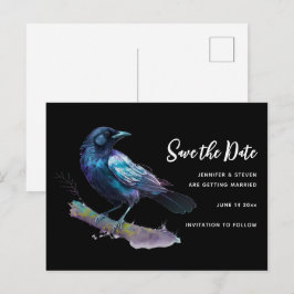 Schöner Raven auf einem Baumzweig Save the Date Einladungspostkarte