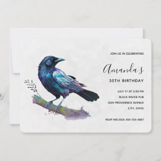 Schöner Raven auf einem Baumzweig zum Geburtstag Einladung