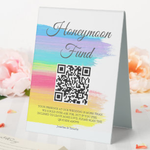 Schöner Regenbogen-Hochzeits-Flitterwochen-Fonds Q Tischaufsteller