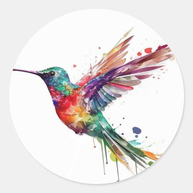 Schöner Regenbogen-Hummingvogel mit Spritzer-Effek Runder Aufkleber (Vorderseite)