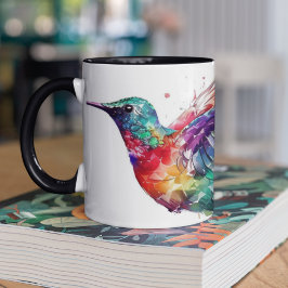 Schöner Regenbogen-Hummingvogel mit Spritzer-Effek Zweifarbige Tasse