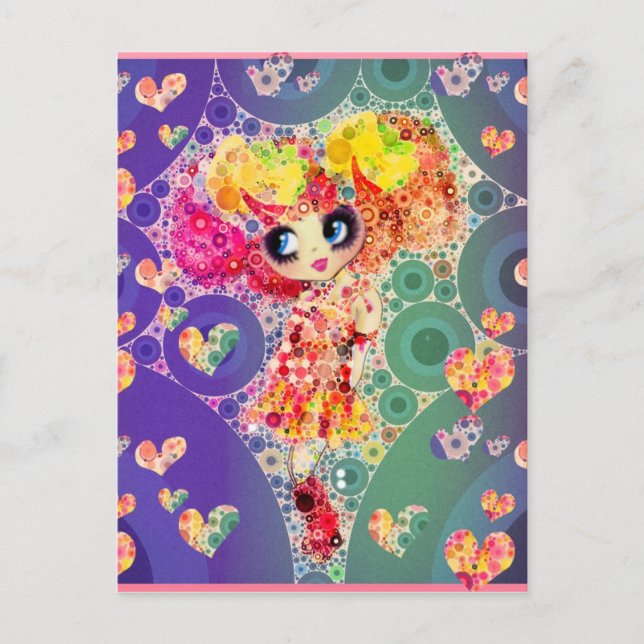Schöner Regenbogen KAWAII Girl PinkyP Harajuku Postkarte (Vorderseite)