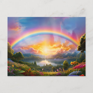 Schöner Regenbogen und See Postkarte