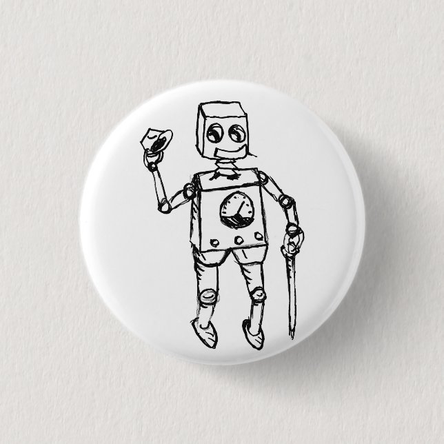 Schöner Roboter, der klägliche Gentleman auf einem Button (Vorderseite)