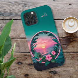 Schöner, rosa-Aquamariner Tropenwald der Blume Case-Mate iPhone Hülle