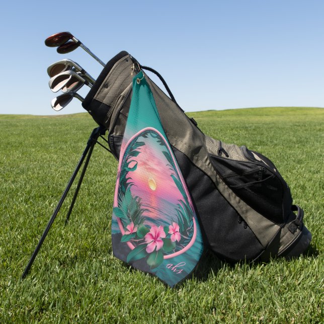Schöner, rosa-Aquamariner Tropenwald der Blume Golfhandtuch (Gras)
