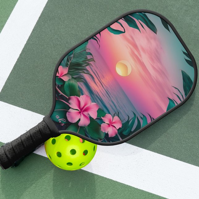 Schöner, rosa-Aquamariner Tropenwald der Blume Pickleball Schläger (Von Creator hochgeladen)