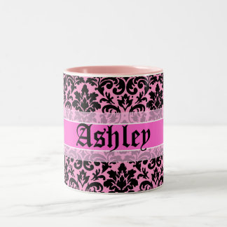 Schöner rosa Damastnamenentwurf Zweifarbige Tasse