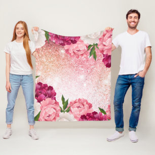 Schöner rosa Glitzer floral Fleecedecke