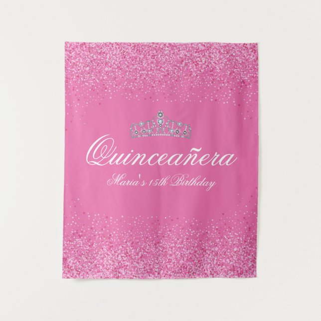Schöner rosa Glitzer Quinceanera Wandteppich (Vorderseite)