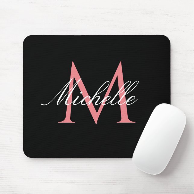 schöner Rosa-Monogramm-Schwarz Mousepad (Mit Mouse)