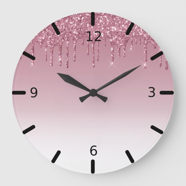 Schöner rosafarbener Glitzer Große Wanduhr (Vorderseite)