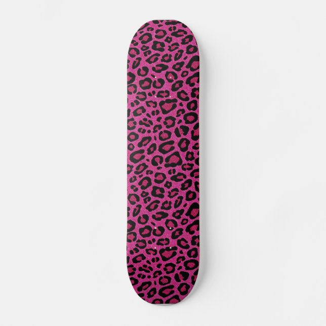 Schöner, rosafarbener Leopardenhaut-Glitzer glänzt Skateboard (Vorderseite)