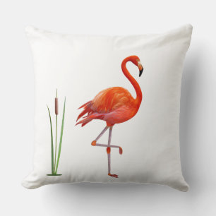 Schöner roter Flamingovogel und Schilfpflanze auf  Kissen