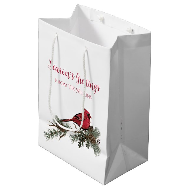 Schöner Roter Kardinal an einem Branntwein Mittlere Geschenktüte (Vorderseite Schrägansicht)