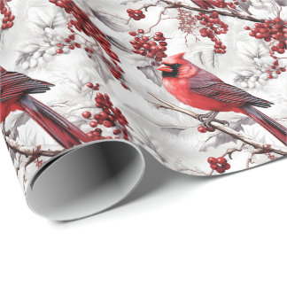 Schöner Roter Kardinal auf dem Snowy Branch Winter Geschenkpapier