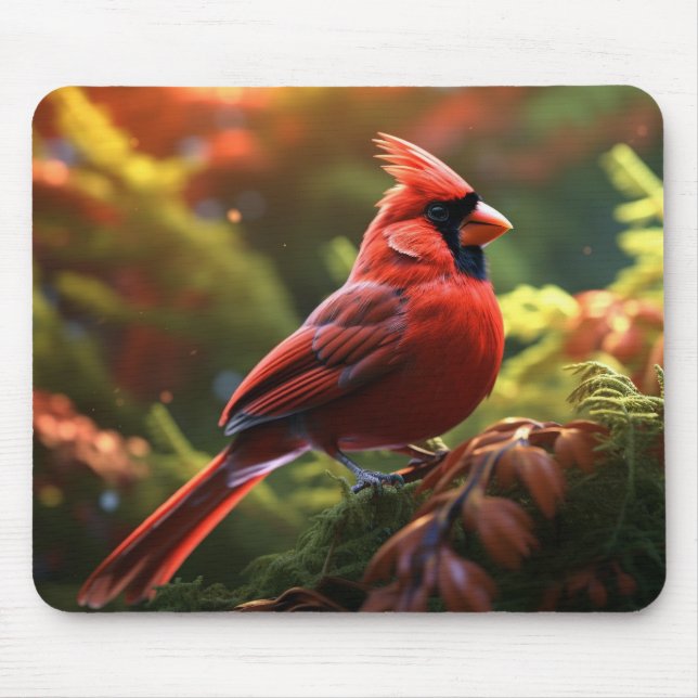 Schöner Roter Kardinal auf einer Baumzweigung Mousepad (Vorne)