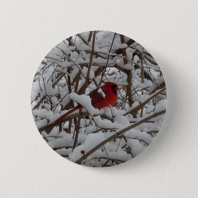 Schöner Roter Kardinal im Schneeflocke Button (Vorderseite)