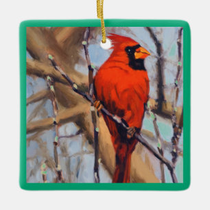 Schöner roter Kardinalvogel im Baum  Keramikornament