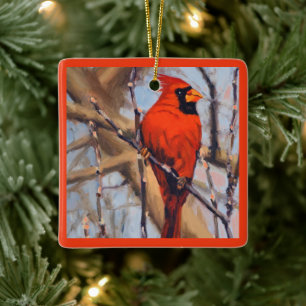 Schöner roter Kardinalvogel im Baum Keramikornament