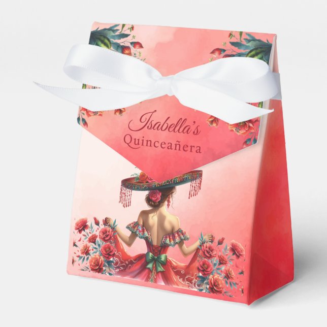 Schöner roter mexikanischer Stil Quinceñera Geschenkschachtel (Vorderseite)