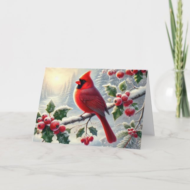 Schöner roter Weihnachtskardinal Feiertagskarte (Vorderseite)