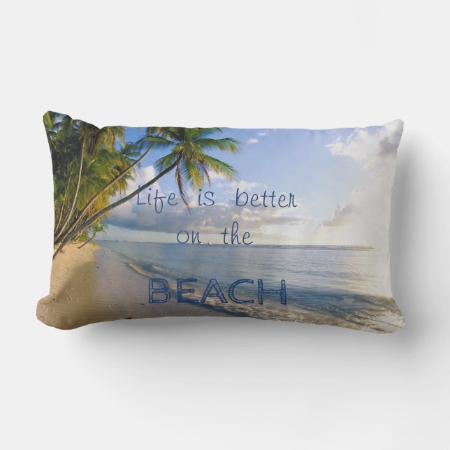 Schöner Sand, Meer, Himmel, Strand, Palm Lendenkissen (Vorderseite)
