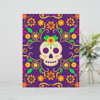 Schöner Schädel mit Blume Día de los Muertos Briefbogen