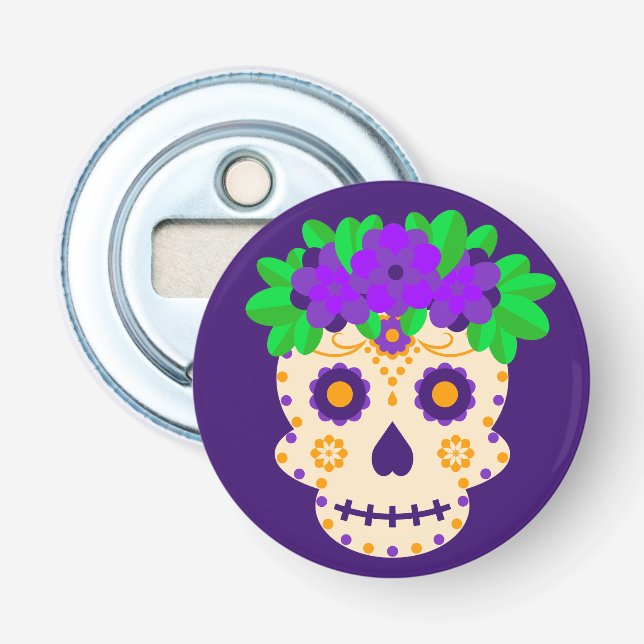 Schöner Schädel mit Blume Día de los Muertos Flaschenöffner (Vorderseite)