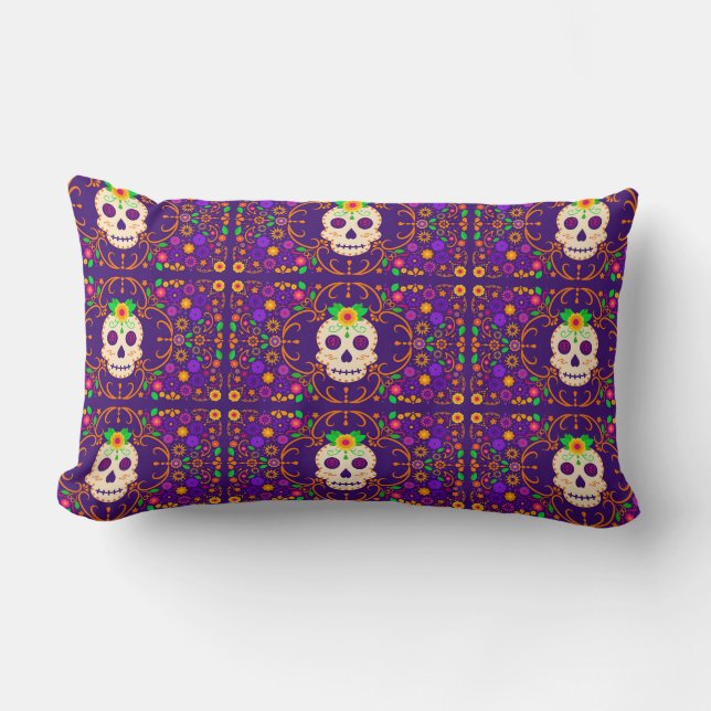 Schöner Schädel mit Blume Día de los Muertos Lendenkissen (Vorderseite)