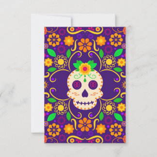 Schöner Schädel mit Blume Día de los Muertos Mitteilungskarte